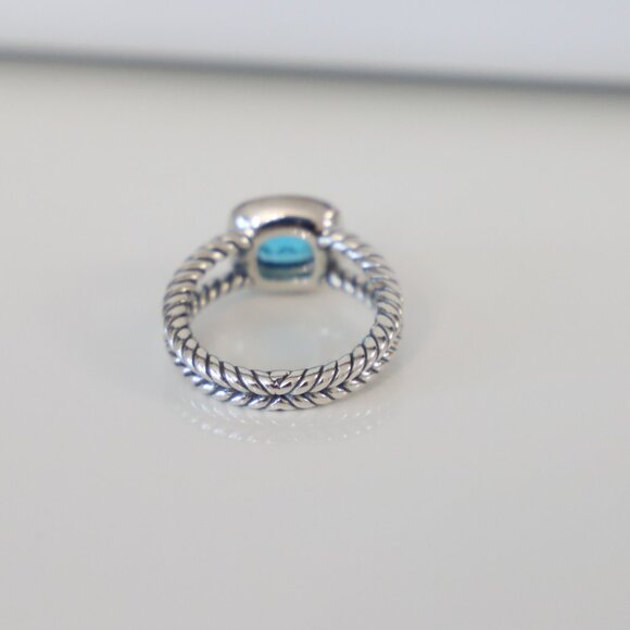 David Yurman Sterling Silver 7mm Albion Ring Blue Topaz with Diamonds size 7.5 - Picture 6 of 7